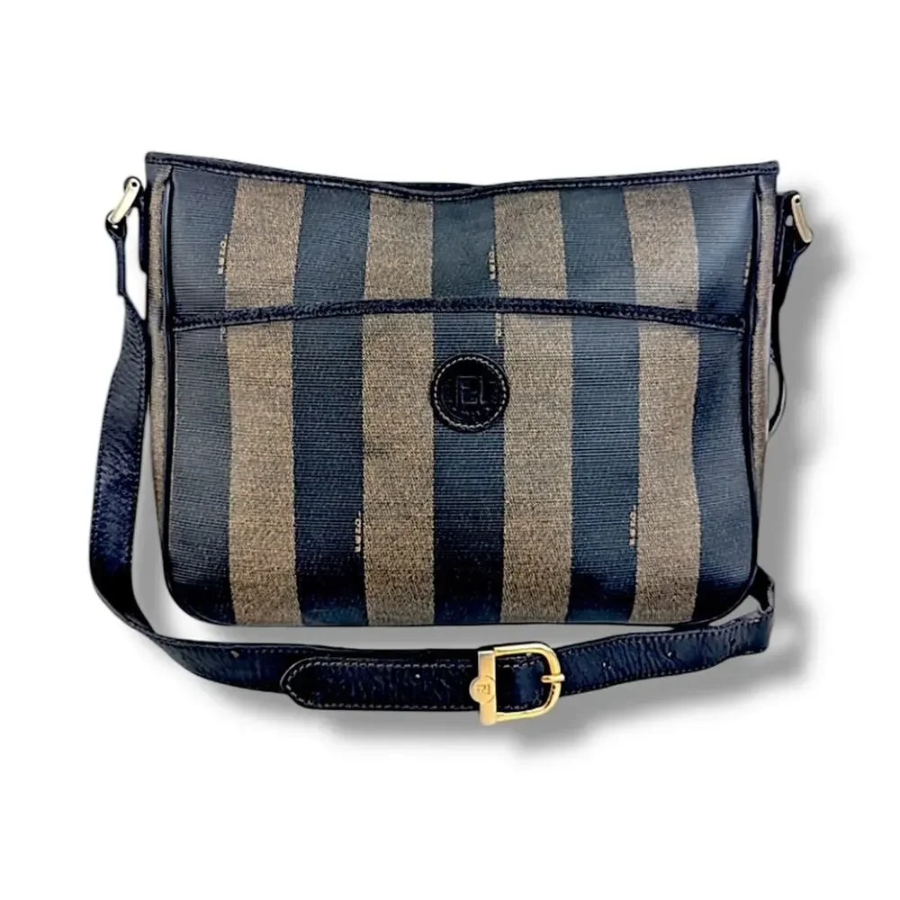 FENDI Black and Taupe Striped Crossbody or Shoulder Bag VTG